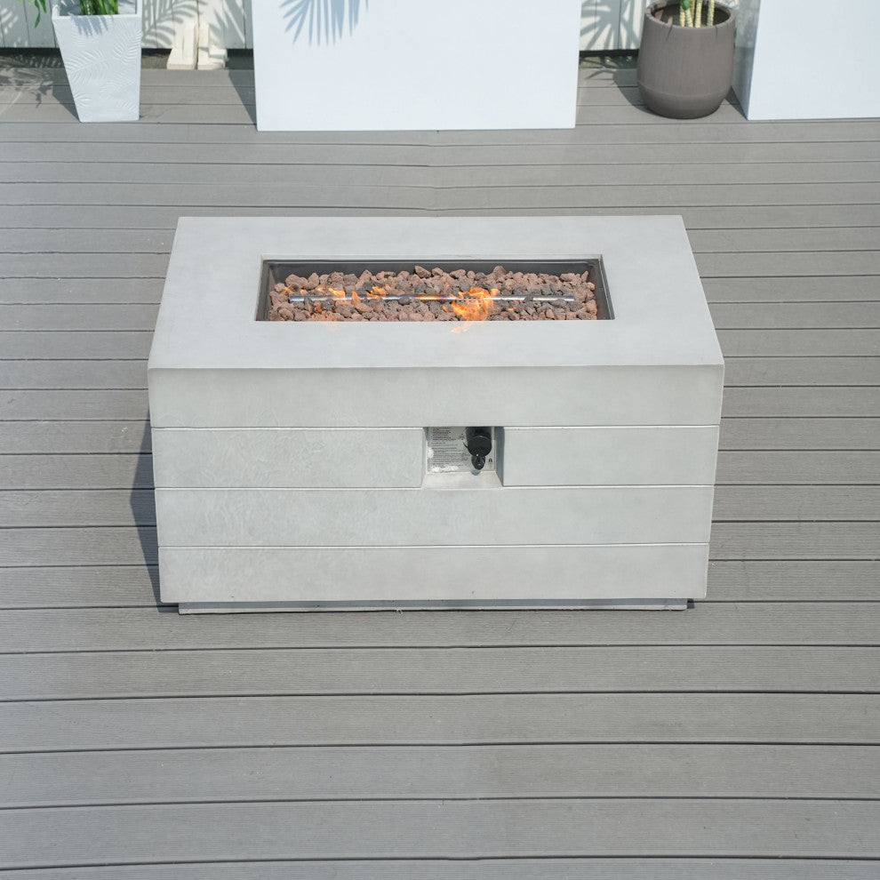 Patio Propane Fire Pit Table with Cushioned Wicker Chairs, Rectangle