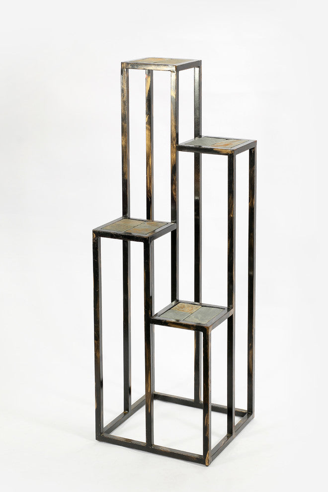 47.25" 4 Tier Gray Stone Slab Cast-Iron Plant Stand