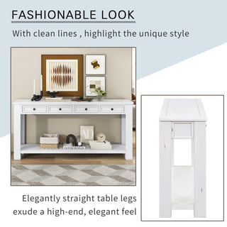 63"x30" Rustic Chic Console Table with Drawers and Shelf for Entryway Hallway, Antique White