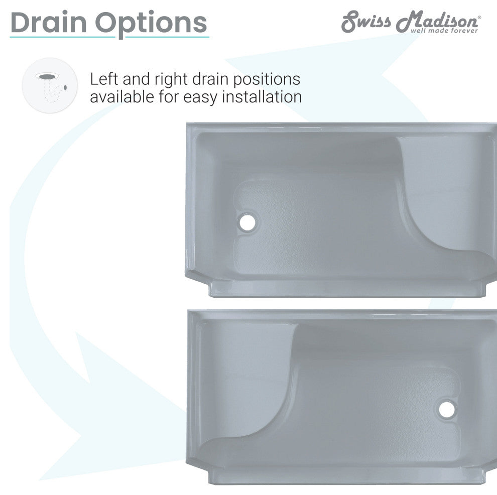 Aquatique 60"x32" Shower Base With Left Hand Drain, Gray