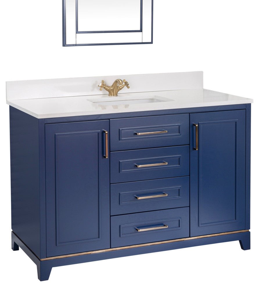 Albia Collection 48" Bathroom Vanity With Sink, Mirror, Countertop, Dark Blue