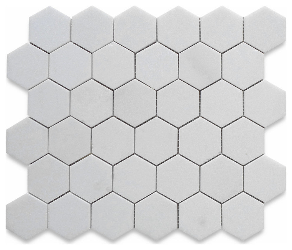Thassos White Marble Hexagon Mosaic Tile 2 inch Honed, 1 sheet