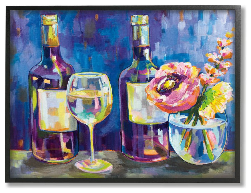 Party Drinks and Flowers Blue Purple Modern Painting, 24"x30"