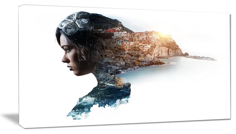 Double Exposure Woman Portrait, Portrait Canvas Art Print, 32"x16"