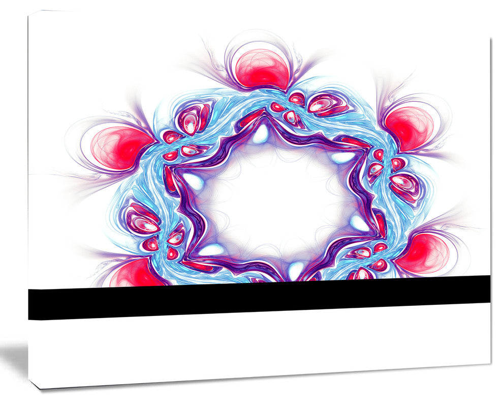Blue Red Fractal Flower on White, Floral Canvas Art Print, 40"x30"