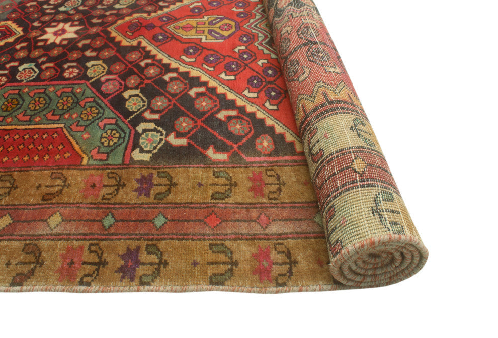 Fine Vintage Distressed Elyse Red/Charcoal Runner, 4'4x10'5