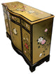 Oriental Lacquer Cabinet with Rounded Center and Hand Painted Floral 48"W