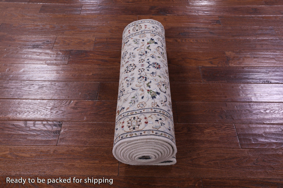 Runner Persian Nain Wool & Silk Hand-Knotted Rug 2' 5" X 12' 2" - Q14754
