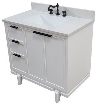37" Single Sink Vanity, White With Engineered Stone Top