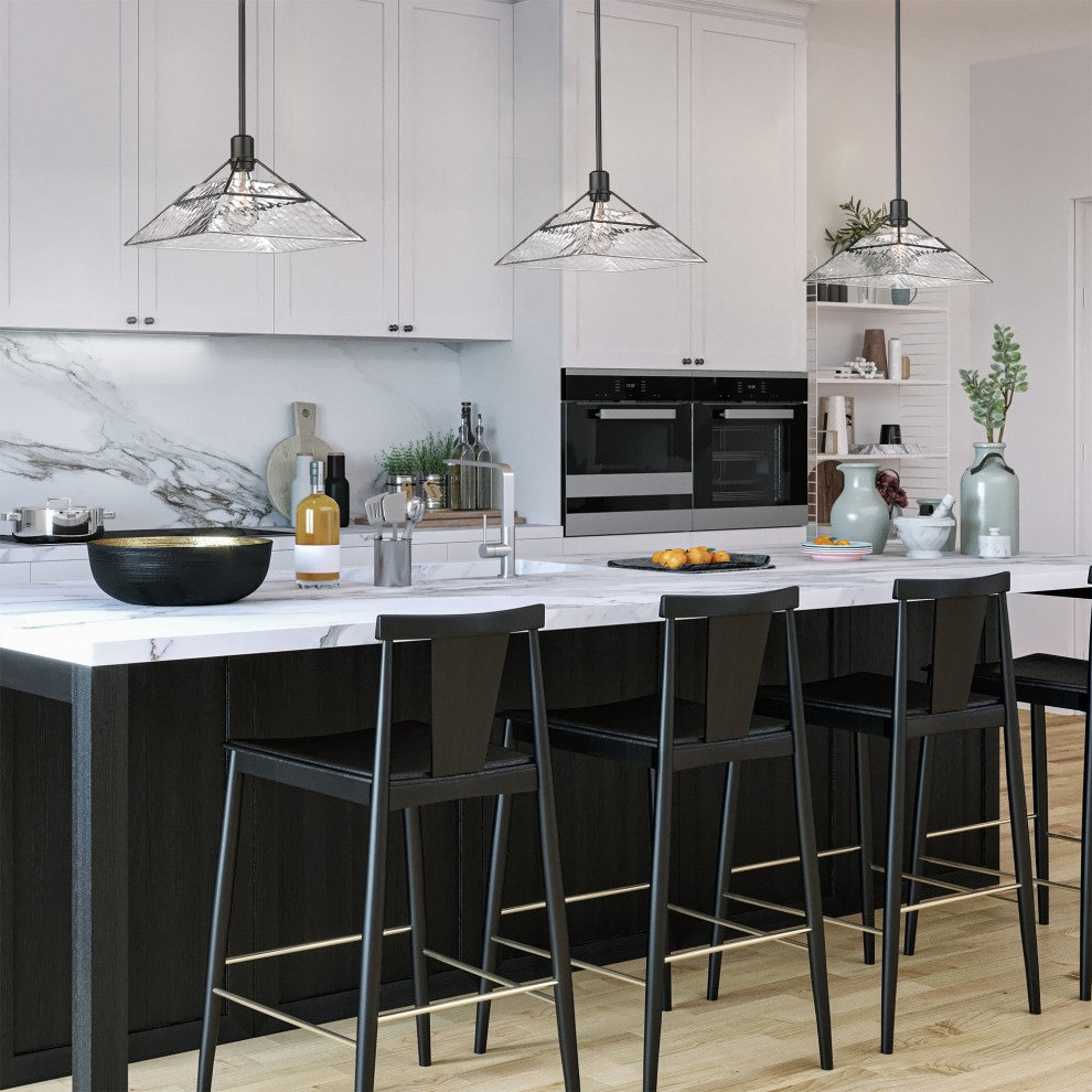 Golden Lighting Kepler Medium Pendant, Matte Black With Water Glass Shade