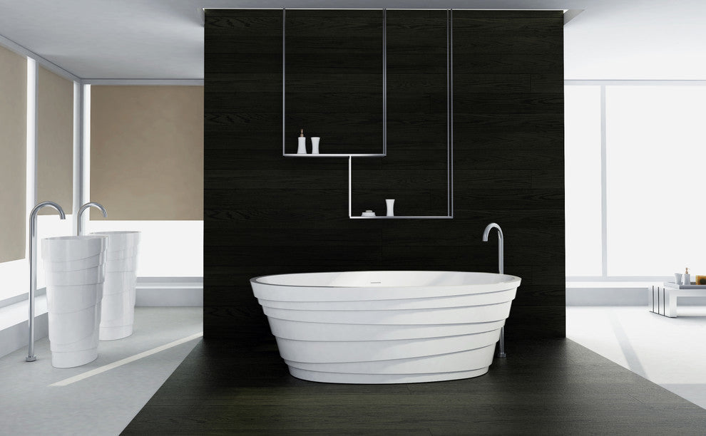 ADM Layered Freestanding Bathtub, White, 71", Matte White