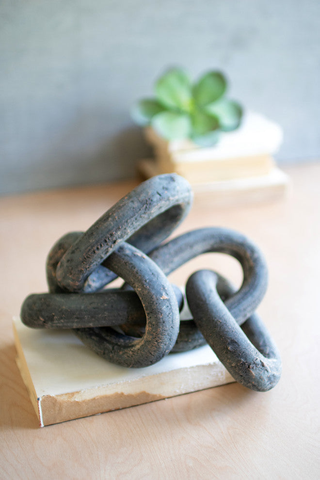 Coastal Clay Chain Link Sculpture Round Edges Rustic Distressed Finish Art