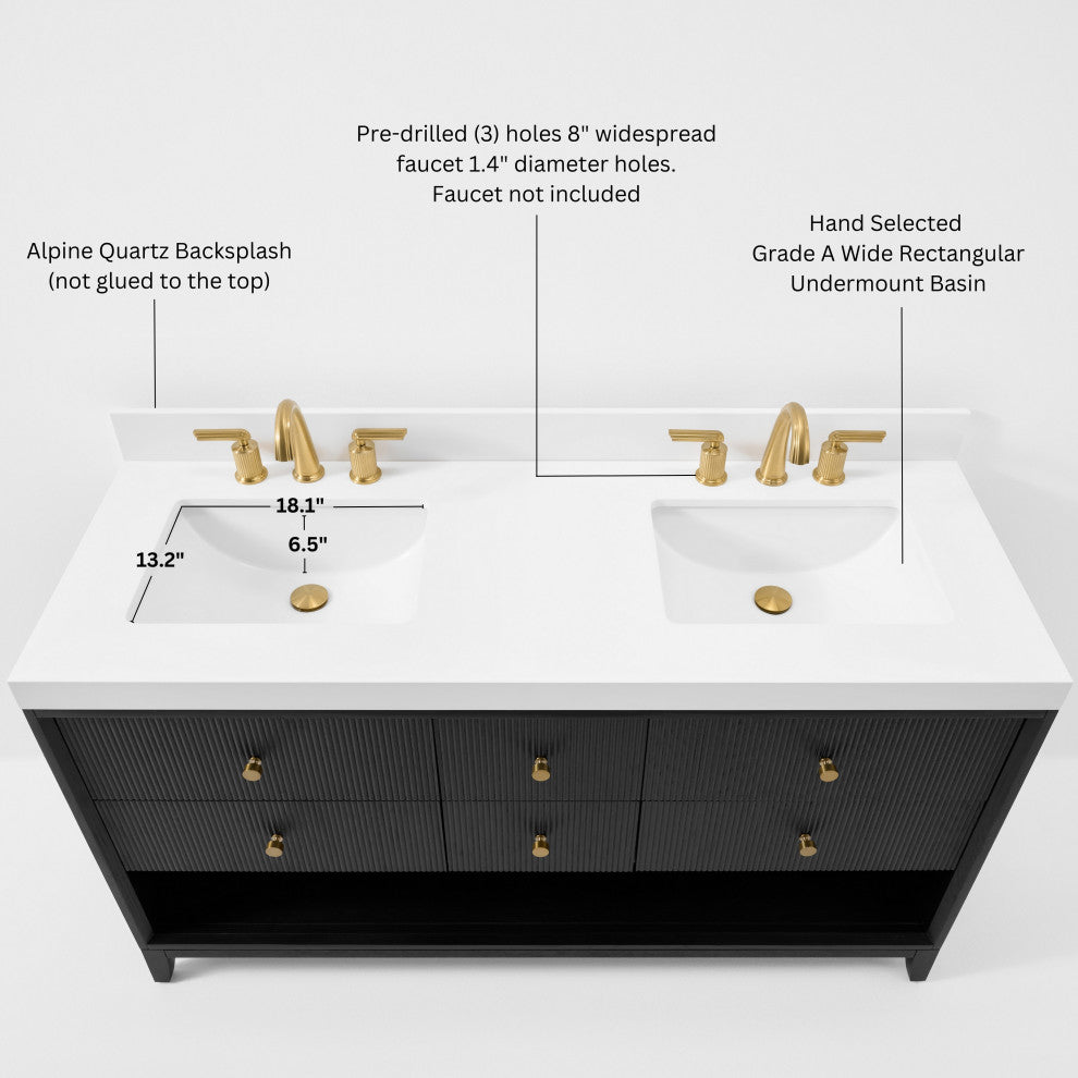 Momo Bathroom Vanity Set, Black Oak, 60"