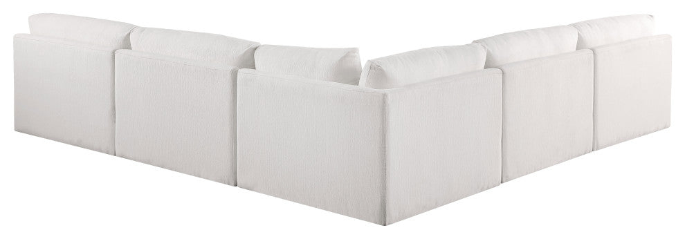 Ease Fabric Upholstered L-Shaped Modular Sectional, Cream, 5 Piece: 1 Corner, 4 Armless