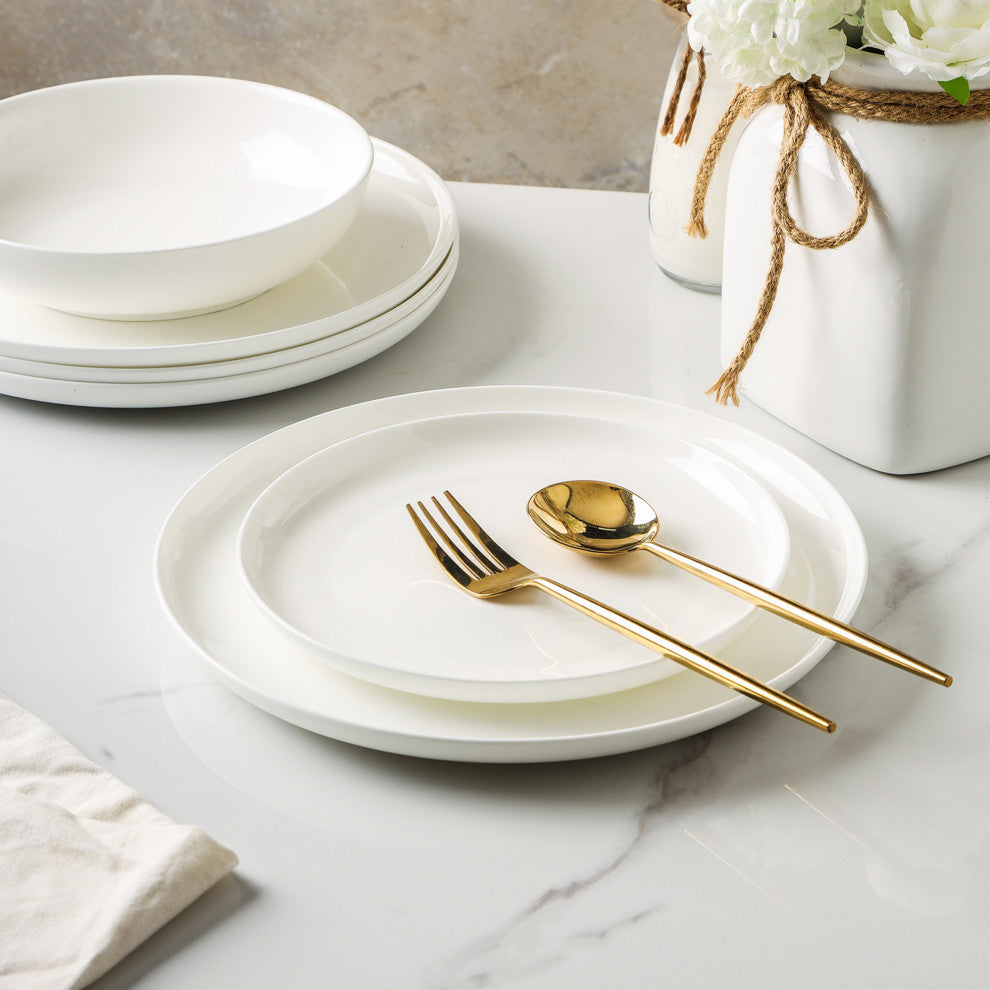 Stone Lain Gabrielle Bone China Dinnerware Set, White, 12-Piece