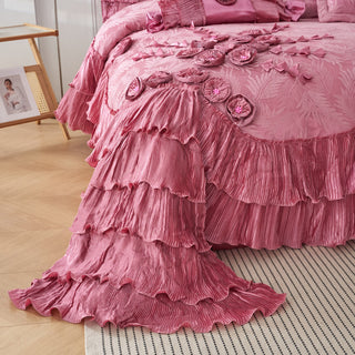 Pink Royal Dreams Faux Satin Ruffle Comforter Set, King