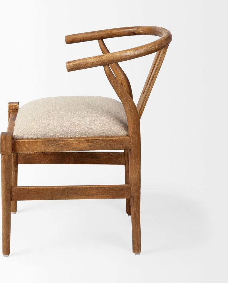 Trixie Cream Fabric Seat With Medium Brown Solid Wood Frame Dining Chair