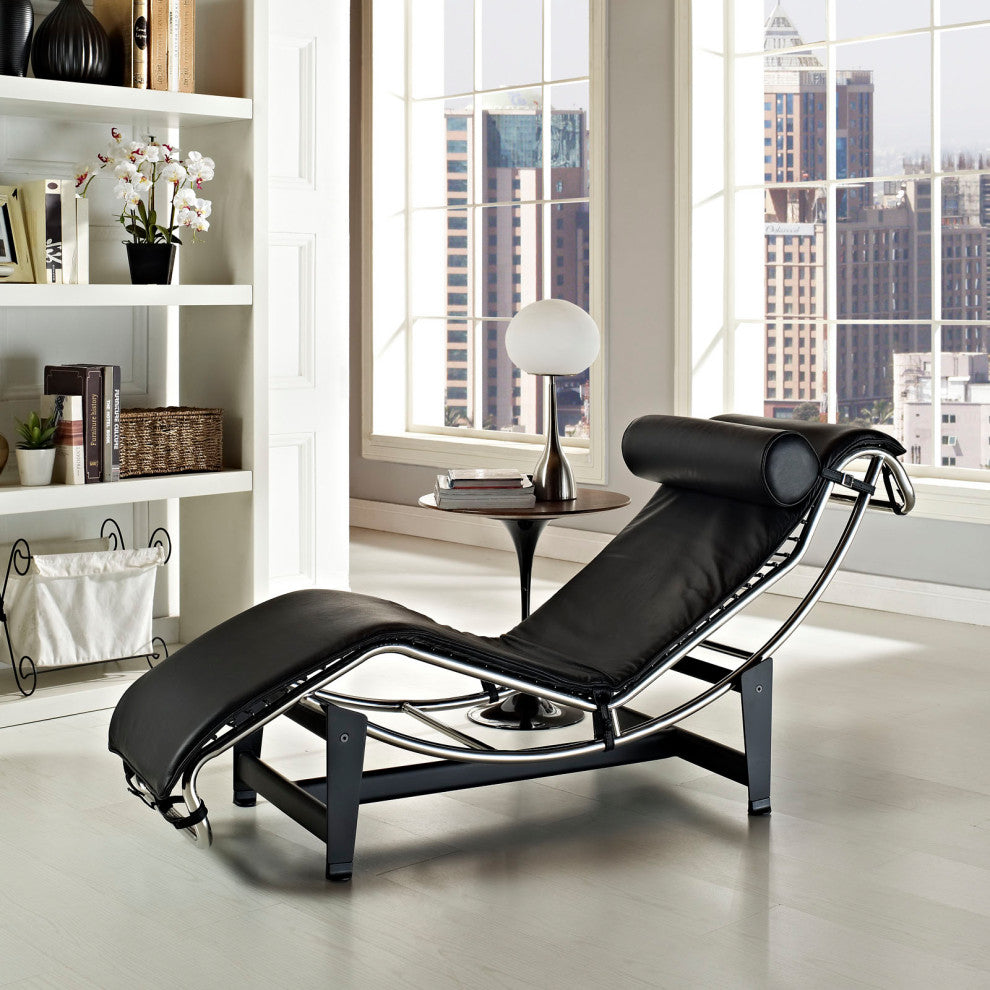 Modway Charles Leather Chaise Lounge Black