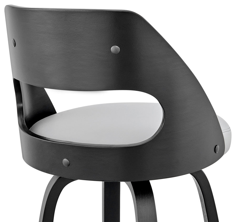 Julius Faux Leather and Wood Bar Stool, Gray and Black, 26"