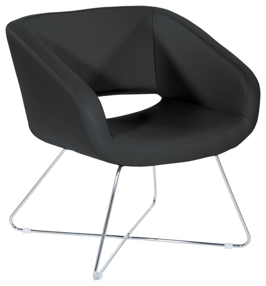 Lounge Chair, Black Faux Leather With Chrome Base