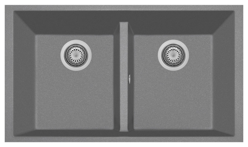 One Series 33" Drop-In Double-Bowl Granite Sink, Titanium, Undermount