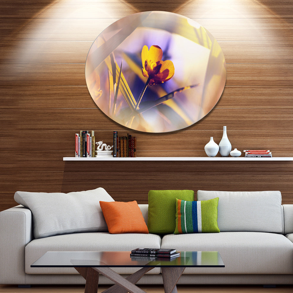 Yellow Flower On Blue Background, Modern Flower Round Wall Art, 36"