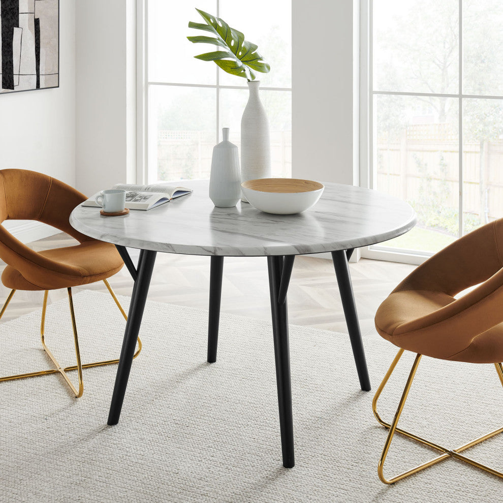 Gallant 50" Round Performance Artificial Marble Dining Table Black White -5509