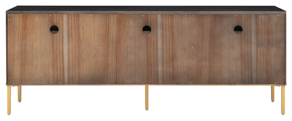 Cane TV Stand, Wood Wicker Modern Media Storage Console, Black