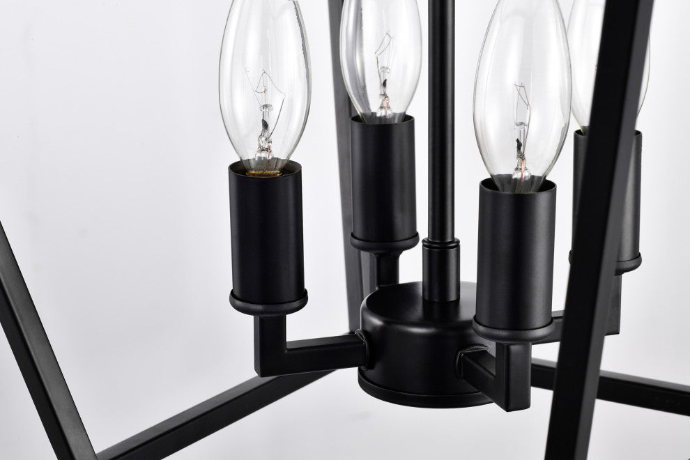 4-Light Matte Black Lantern Pendant Chandelier 12in. With Nickle or Black Sleeve