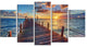 Beautiful Sunset over Sea Pier, Large Modern Canvas Art Print, 60"x32", 5 Panels