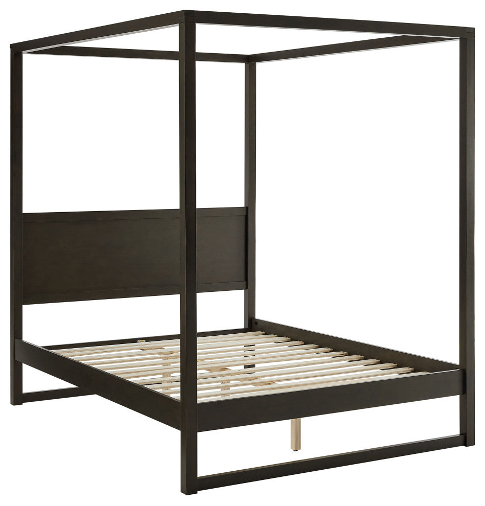 Alva Queen Wood Canopy Platform Bed, Smoked Oak