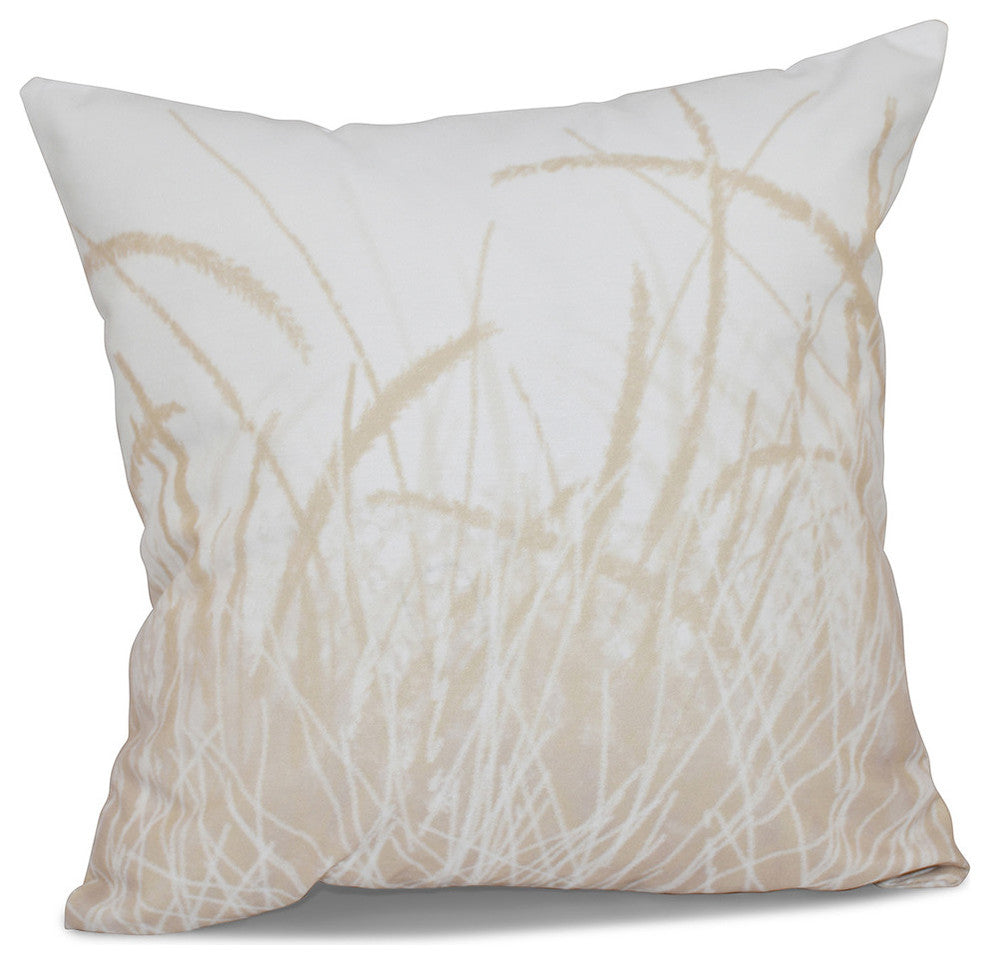 Sea Grass 1, Floral Print Pillow, Taupe, 18"x18"
