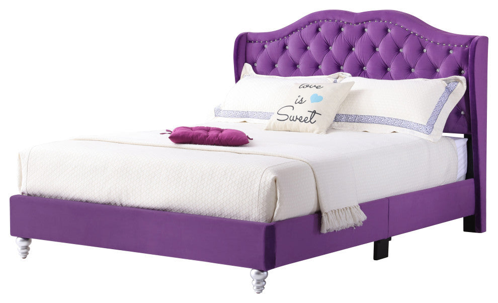 Pentz Upholstered Micro Suede Bed, Purple, Queen