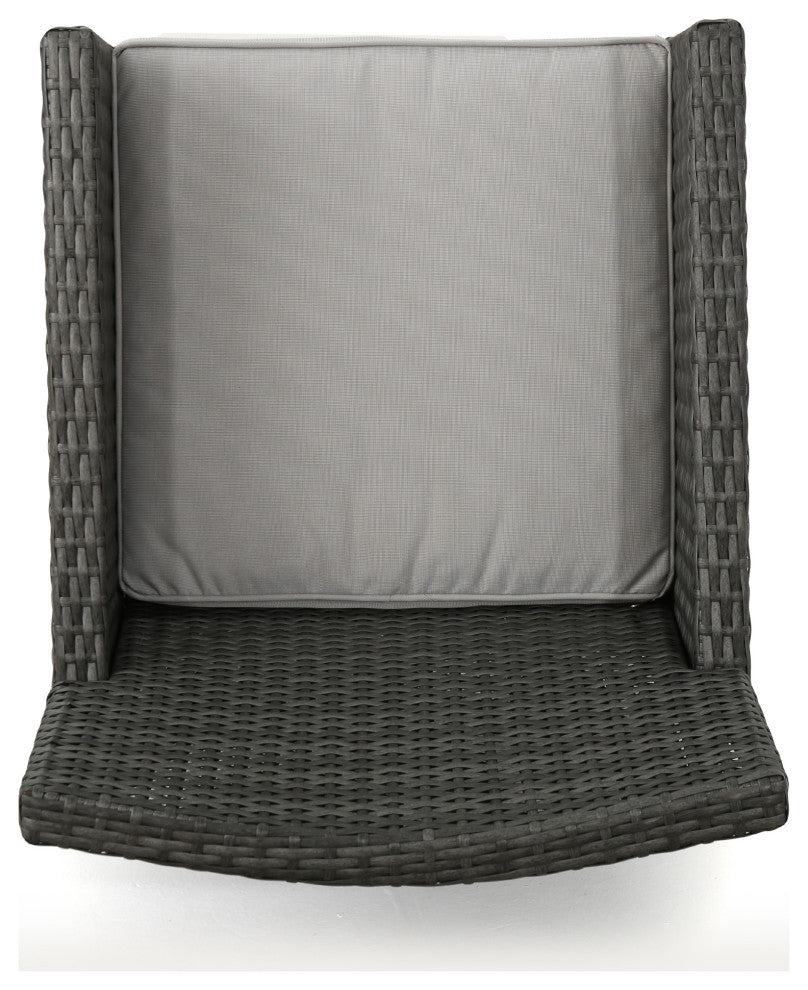 GDF Studio Cyrus Outdoor Wicker Dining Chairs, Set of 2, Gray/Light Gray