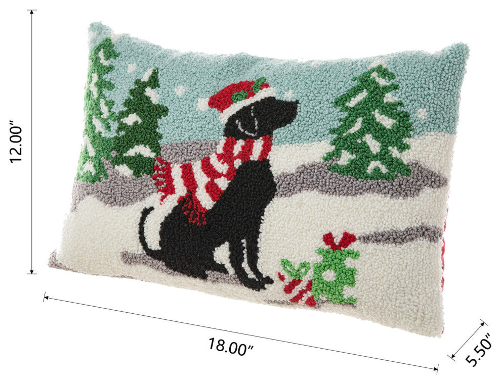 18"L Hooked Christmas Pillow Throw Xmas Pillows, Dog