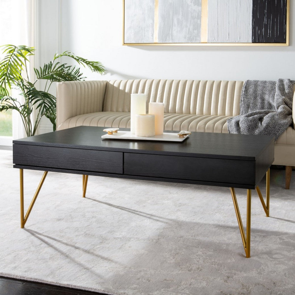 Safavieh Pine Two Drawer Coffee Table, Black/Gold
