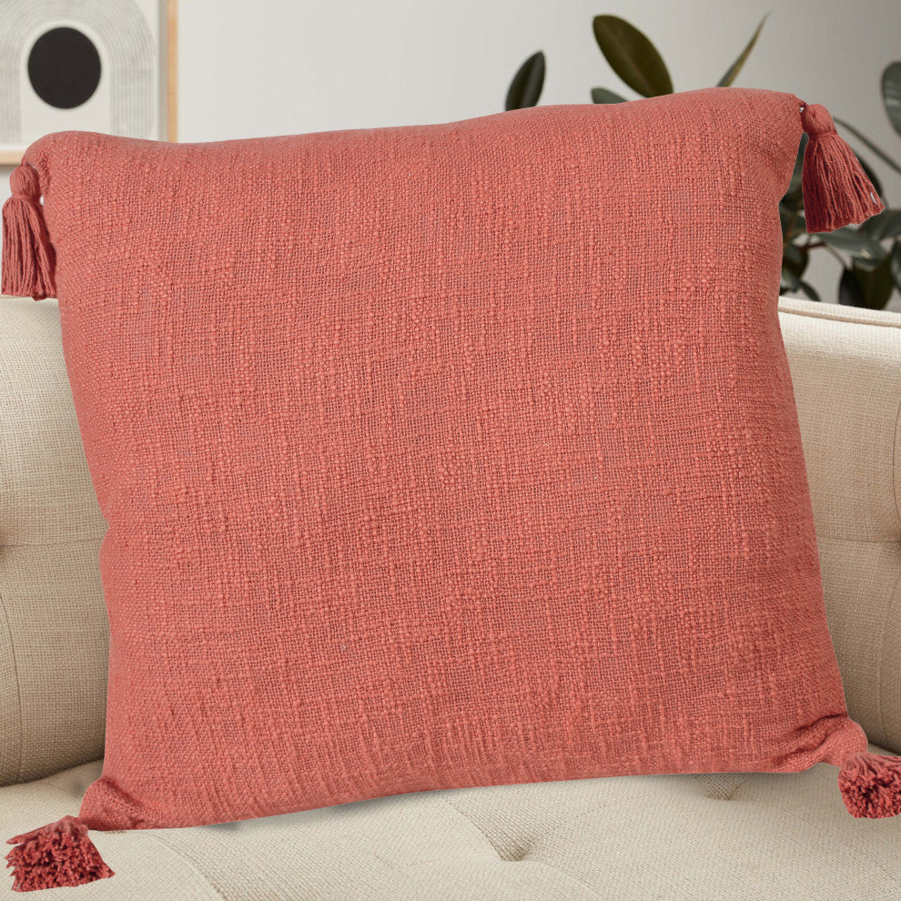 Ox Bay Handwoven Red/Orange Solid Organic Cotton Pillow Cover, 20"x20"