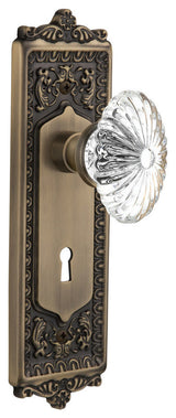 Single Egg & Dart Plate With Oval Fluted Crystal Knob, Antique Brass