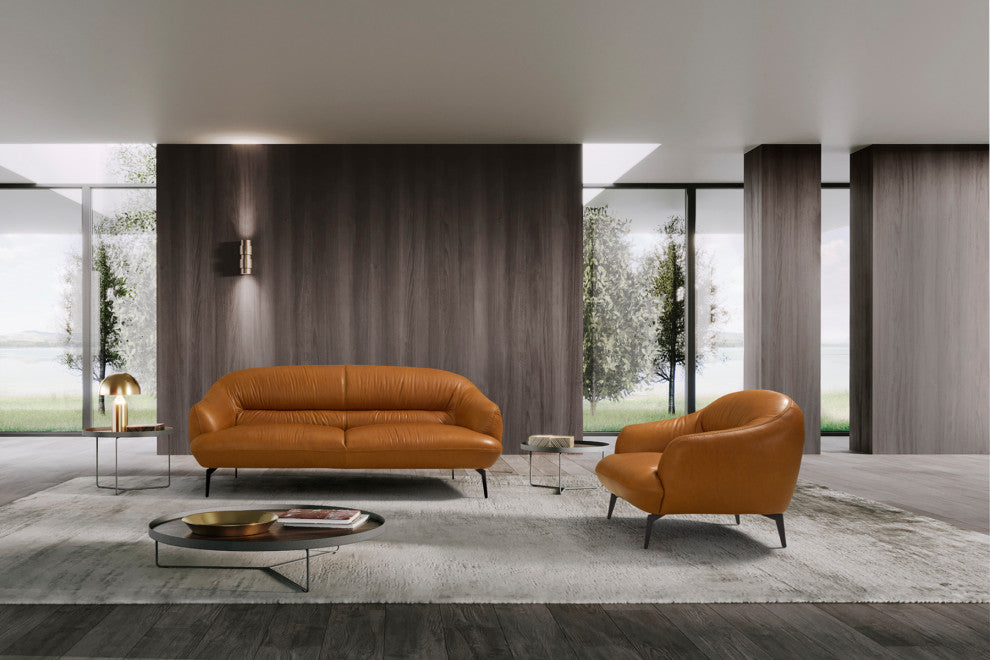 Leather Upholstered Loveseat, Cognac Finish