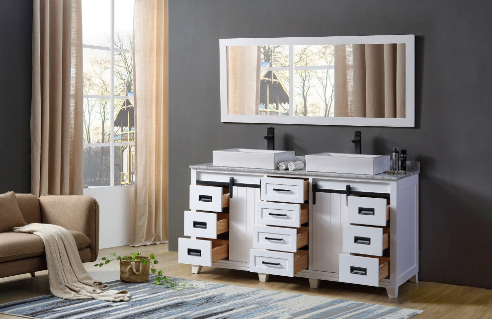 72" Ultimate Chanceton Bath Vanity, White With Vessel Sinks and Mirror