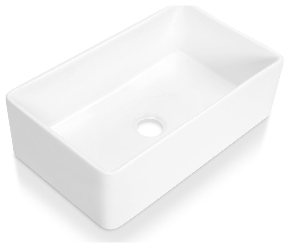 Sinber White Ceramic Double Bowl Apron farmhouse Kitchen Sink With Str, 33"x17"