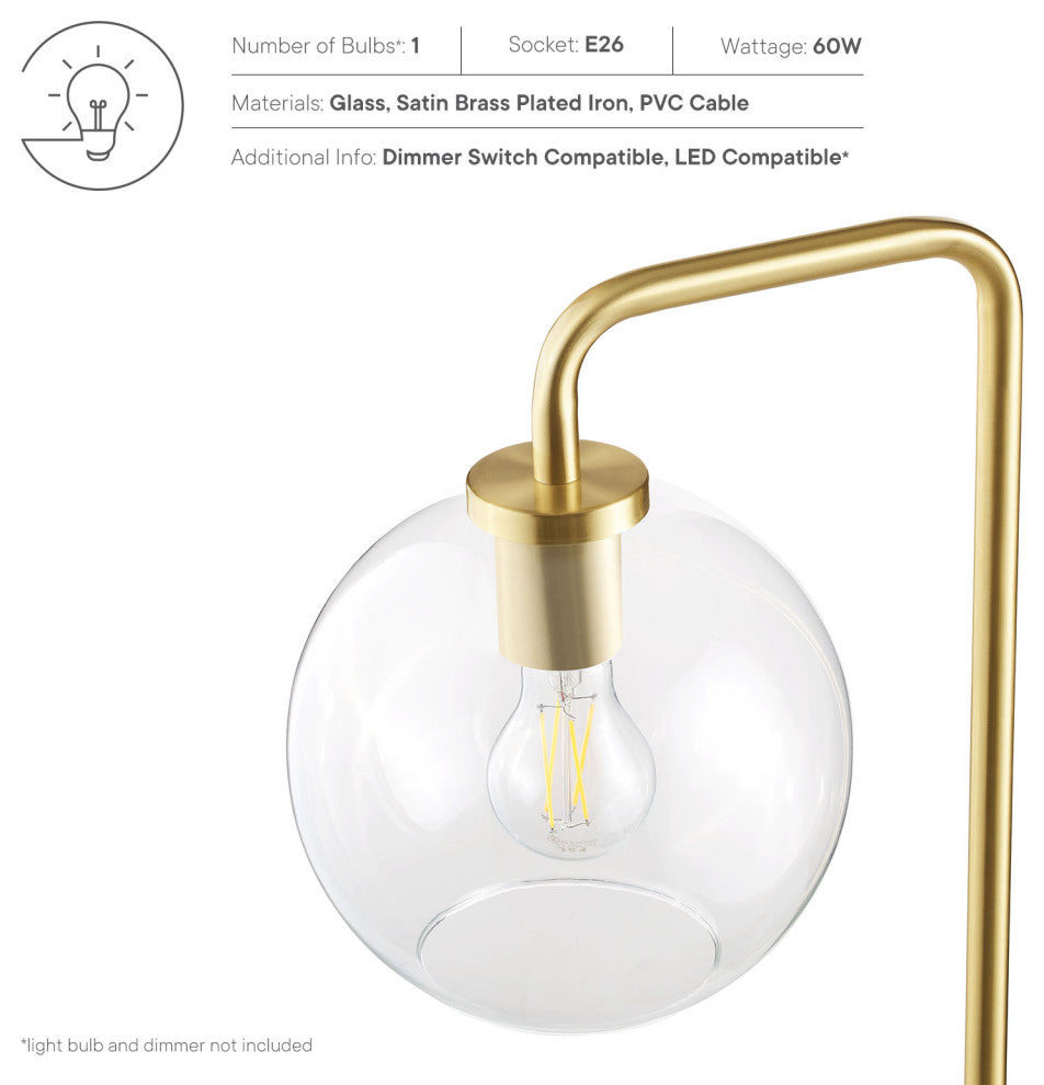 Silo Glass Globe Glass and Metal Floor Lamp, Satin Brass