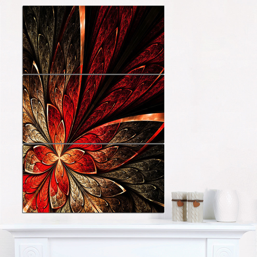 "Fractal Flower in Yellow and Red" Metal Wall Art, 3 Panels, 28"x36"