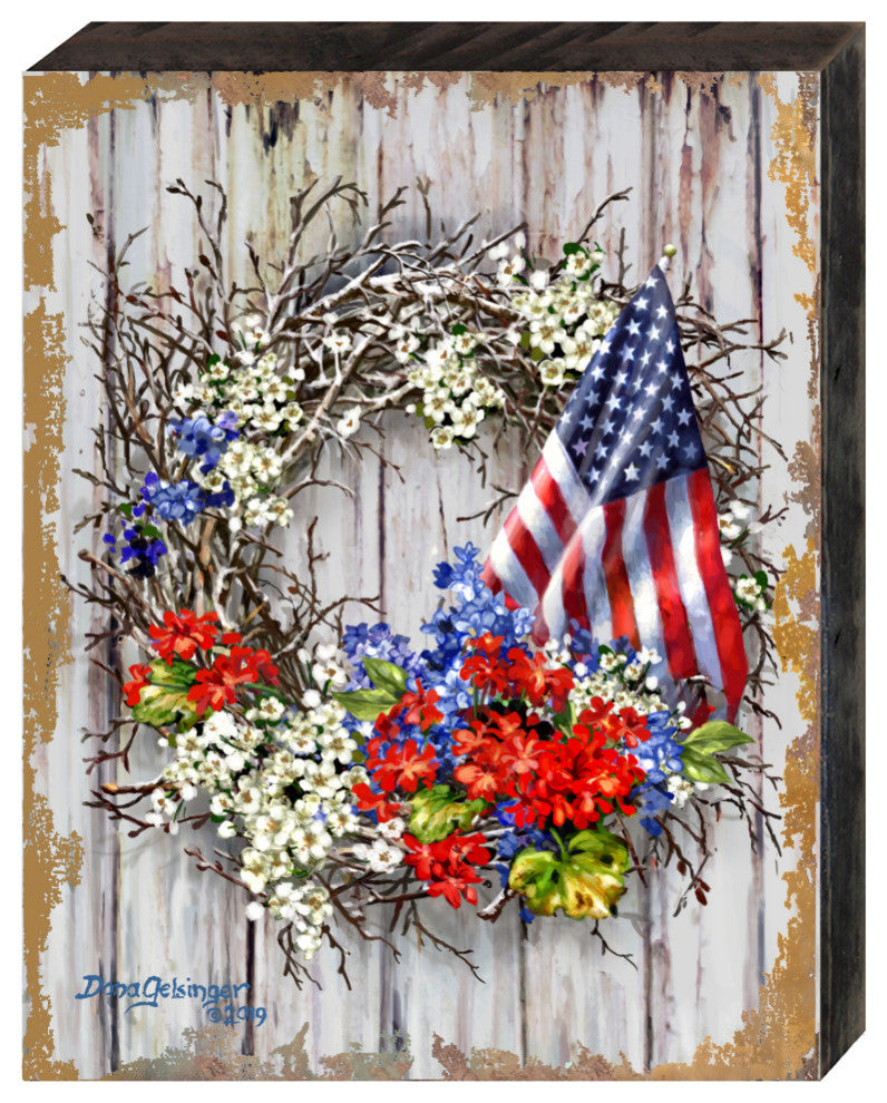 Patriotic Wreath Wooden Block, 36 x 24