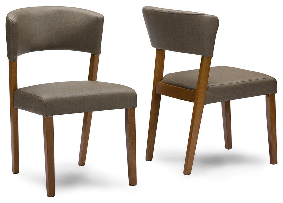 Montreal Mid-Century Dark Walnut Wood Gray Faux Leather Dining Chairs, Set of 2