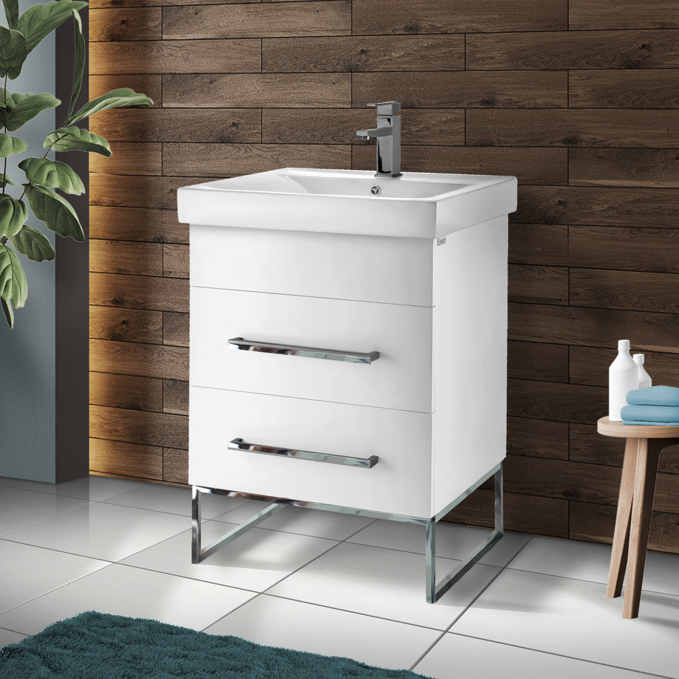 Fine Fixtures Modern Vanity Set, White, 24", Polished Chrome Hardware