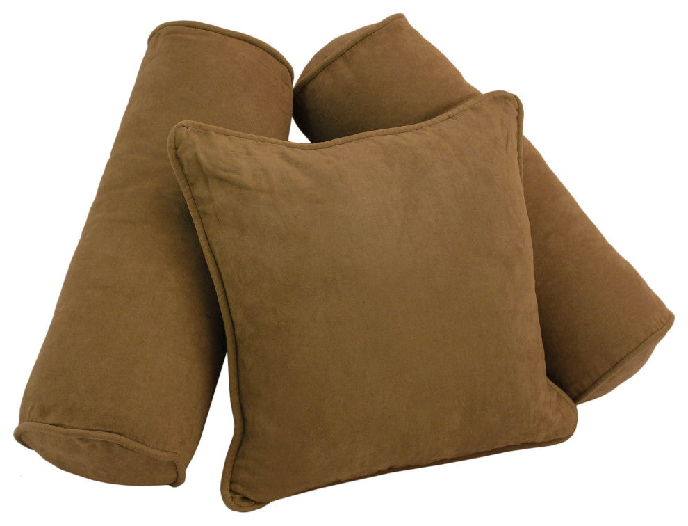 Double-Corded Solid Microsuede Throw Pillows, Set of 3, Saddle Brown