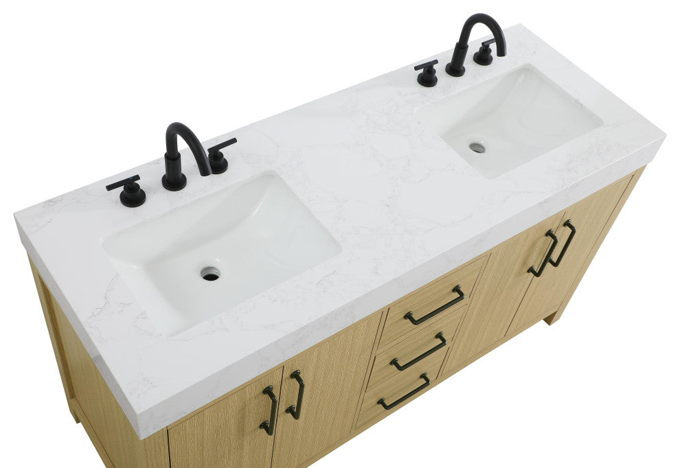 Home Living 60" Double Bathroom Vanity, Honey Brown