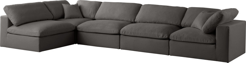 Plush Velvet / Down Standard Comfort L-Shaped Modular Sectional, Gray, 5-Piece: 3 Armless Chair, 2 Corner Chair