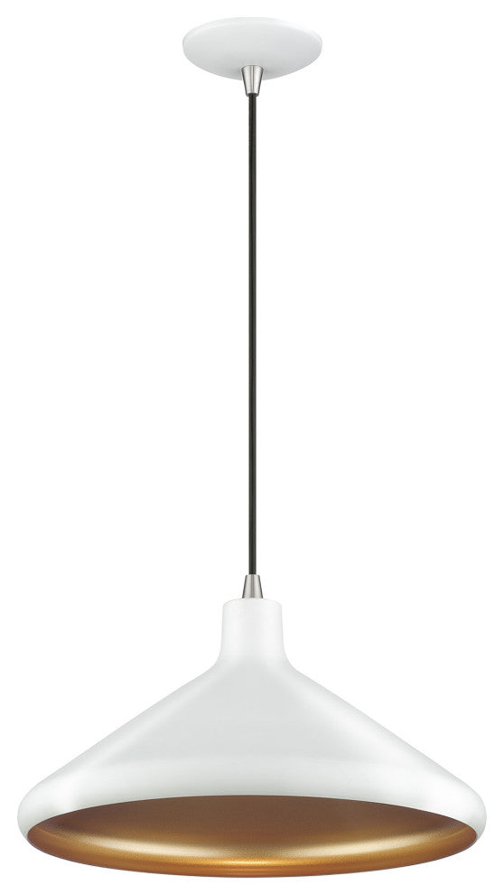 Geneva 1 Light White Cone Pendant with Brushed Nickel Accents